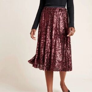 Anthropologie | Maeve Orleans Sequin A-Line Midi Skirt in Wine | S